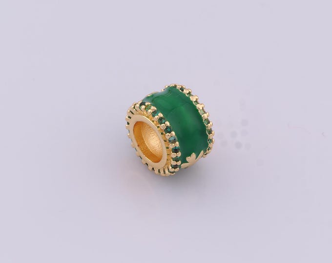 1 pcs 18K Gold Filled CZ Round Spacer Beads,Large Hole Beads,Enamel Tube Beads for DIY Jewelry Making Findings Supply