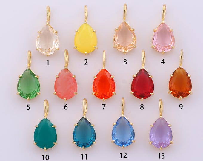 1 pcs Gold CZ Water Drop Pendant,18K Gold Filled Tear Drop Charm,Water Drop Charms DIY Bracelet Necklace Jewelry Making Findings Supply