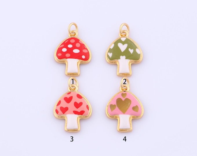 1 pcs Gold Enamel Magic Mushroom Pendant,18K Gold Filled Heart Charm,Mushroom Charms DIY Bracelet Necklace Jewelry Making Findings Supply