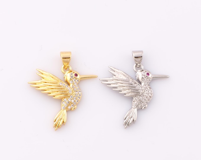 1 pcs Gold CZ Bird Pendant,18K Gold Filled Bird Charm,Bird Charm DIY Bracelet Necklace Jewelry Making Findings Supply