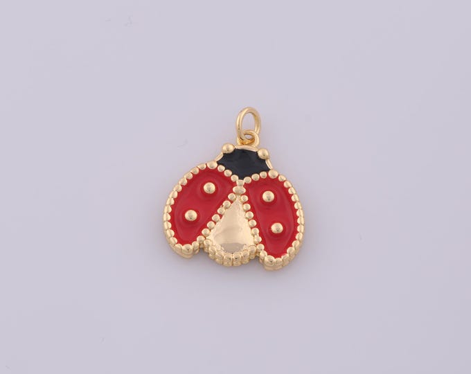 1pcs Gold Enamel Ladybug Pendant,18K Gold Filled Insect Charm,Ladybug Charms DIY Bracelet Necklace Jewelry Making Findings Supply