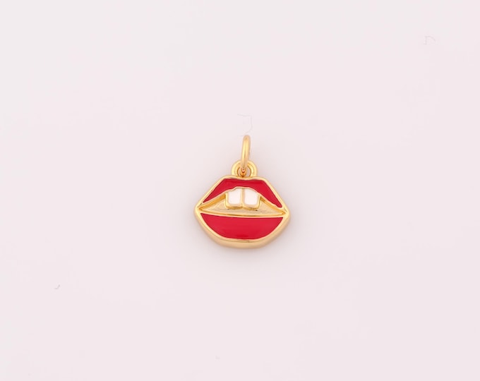 1 pcs Gold Enamel Lips Pendant,18K Gold Filled Tooth Charm,Lips Charms DIY Bracelet Necklace Jewelry Making Findings Supply