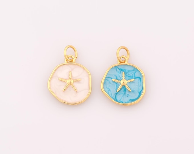 1 pcs Gold Enamel Starfish Pendant,18K Gold Filled Round Charm,Starfish Charms DIY Bracelet Necklace Jewelry Making Findings Supply