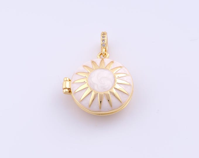 1 pcs Gold Enamel Sun Pendant,18K Gold Filled Photo Frame Charm,Sunburst Charms DIY Bracelet Necklace Jewelry Making Findings Supply