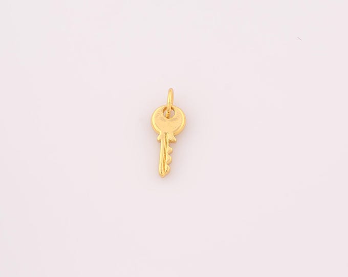 1 pcs Gold Mini Key Pendant,18K Gold Filled Key Charm,Round Key Charms DIY Bracelet Necklace Jewelry Making Findings Supply