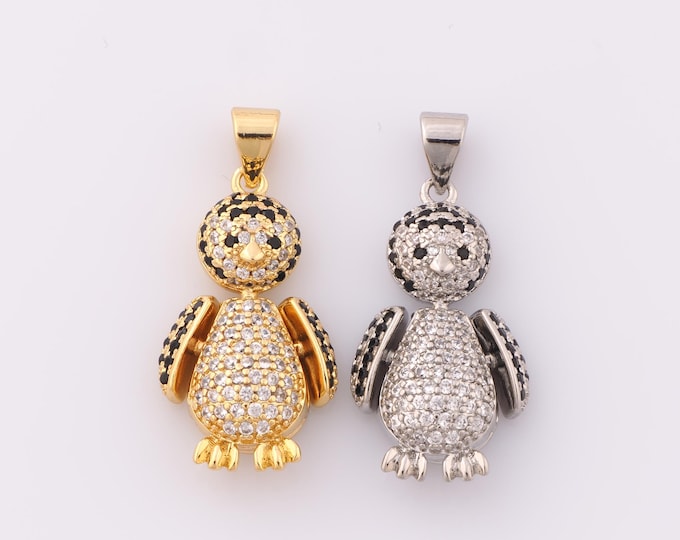 1 pcs Gold CZ Penguin Pendant,18K Gold Filled Penguin Charm,Penguin Charm DIY Bracelet Necklace Jewelry Making Findings Supply