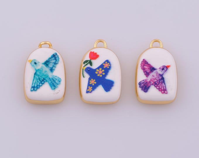 1 pcs Enamel Bird Pendant,18K Gold Filled Flying Charm,Animal Charms DIY Necklace Jewelry Making Finding Supply
