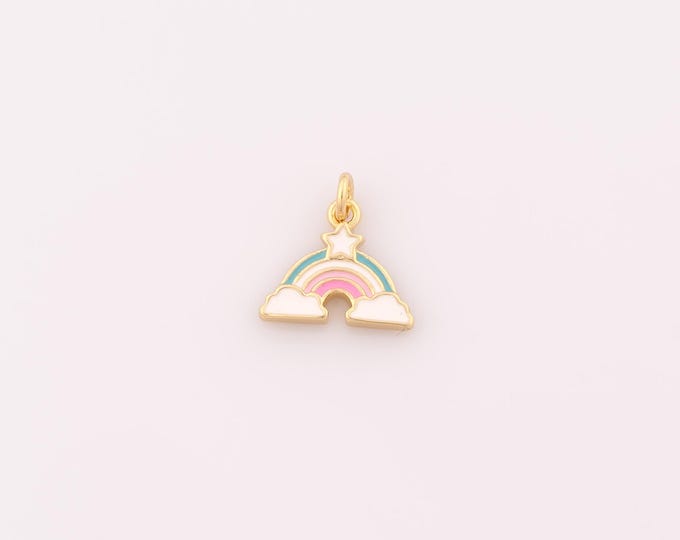 1 pcs Gold Enamel Rainbow Cloud Pendant,18K Gold Filled Cloud Charm,Star Charms DIY Bracelet Necklace Jewelry Making Findings Supply