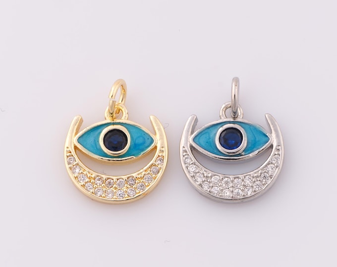 1 pcs Gold CZ Moon Pendant,18K Gold Filled Evil Eye Charm,Devil Eye Charm DIY Bracelet Necklace Jewelry Making Findings Supply
