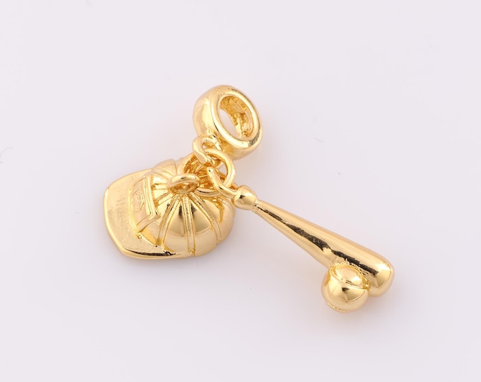 1 pcs Gold Baseball Bat Pendant,18K Gold Filled Baseball Cap Charm,Baseball Charm DIY Bracelet Necklace Jewelry Making Findings Supply