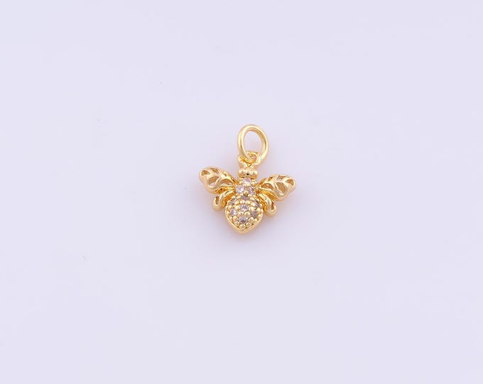 1 pcs Gold CZ Bee Pendant,18K Gold Filled Insect Charm,Bee Charms DIY Bracelet Necklace Jewelry Making Findings Supply