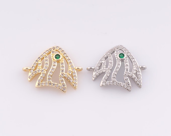 1 pcs Gold Fish Connector,18K Gold Filled CZ Tropical Fish Connector,Fish Connector DIY Bracelet Necklace Jewelry Making Findings Supply