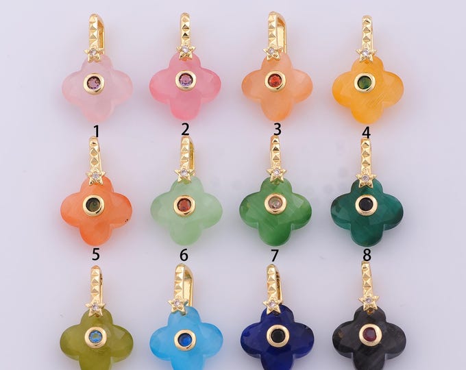 1 pcs Gold Flower Gemstone Pendant,18K Gold Filled Gemstone Charm,Flower Charms DIY Bracelet Necklace Jewelry Making Findings Supply