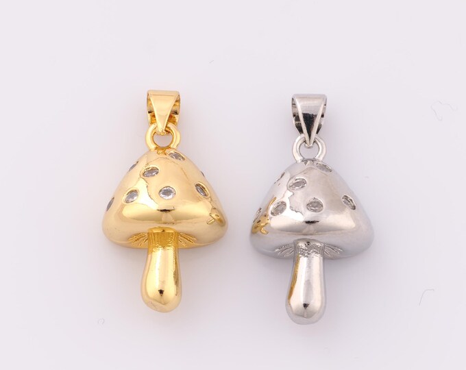 1 pcs Gold CZ Mushroom Pendant,18K Gold Filled Mushroom Charm,Mushroom Charm DIY Bracelet Necklace Jewelry Making Findings Supply