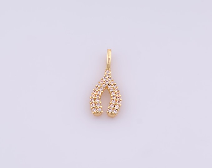 1 pcs Gold CZ Wishbone Pendant,18K Gold Filled Wishbone Charm,Wishbone Charms DIY Bracelet Necklace Jewelry Making Findings Supply