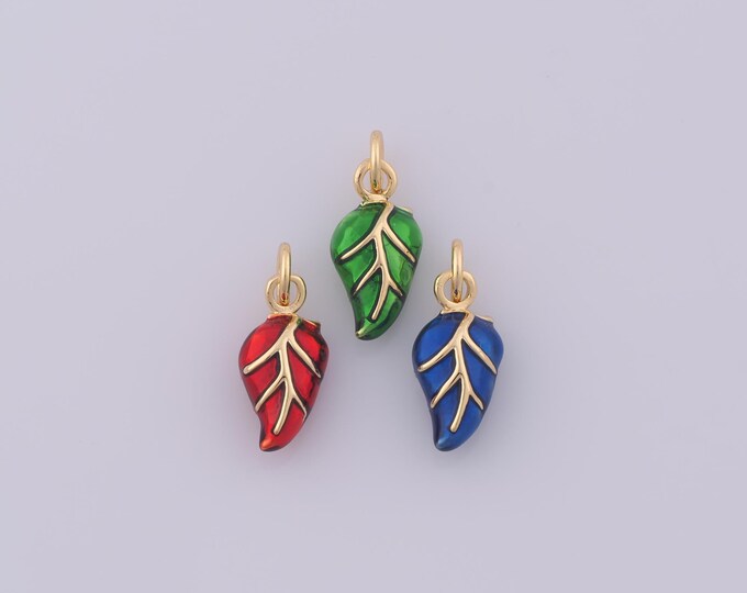 1 pcs Gold Enamel Leaf Pendant,18K Gold Filled Leaf Charm,Leaf Charms DIY Bracelet Necklace Jewelry Making Findings Supply