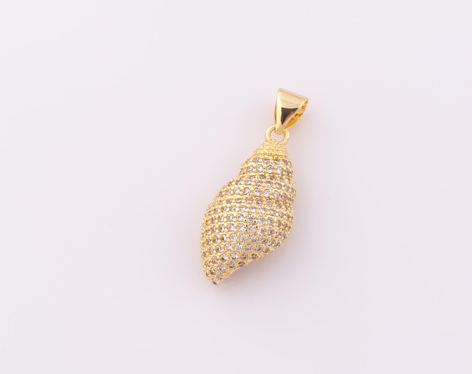 1 pcs Gold CZ Conch Pendant,18K Gold Filled Conch Charm,Conch Charm DIY Bracelet Necklace Jewelry Making Findings Supply