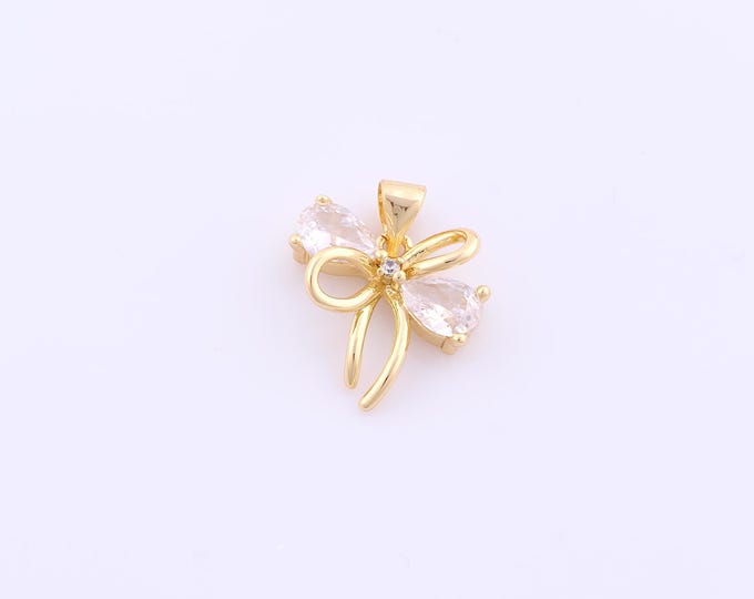 1 pcs Gold CZ Bow Pendant,18K Gold Filled Tie Charm,Bow Charms DIY Bracelet Necklace Jewelry Making Findings Supply