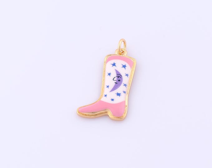 1pcs Gold Enamel Knight Boots Pendant,18K Gold Filled Moon Star Charm,Boots Charms DIY Bracelet Necklace Jewelry Making Findings Supply
