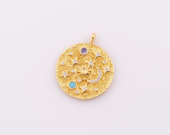 1 pcs Gold CZ Moon Pendant,18K Gold Filled Star Charm,Moon Charm DIY Bracelet Necklace Jewelry Making Findings Supply