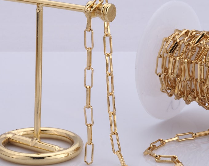 1 Meter Gold Paperclip Chain, 18K Gold Filled Semi Finished Chain, Specialty Chains, DIY Jewelry Making Supplies