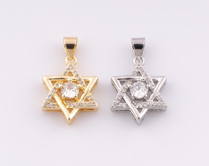 1 pcs Gold CZ Hexagram Pendant,18K Gold Filled David Star Charm,Jewish Star Charms,DIY Bracelet Necklace Jewelry Making Findings Supply