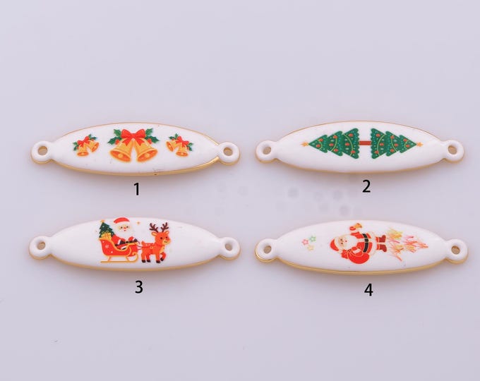 1 pcs Gold Enamel Christmas Connector,18K Gold Filled Christmas Themed Connector,DIY Bracelet Necklace Jewelry Making Findings Supply