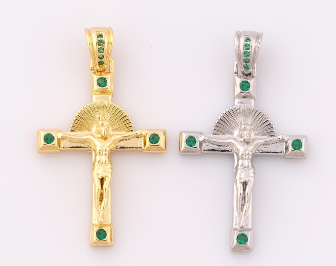 1 pcs Gold CZ Cross Pendant,18K Gold Filled Religious Charm,Victim Charm DIY Bracelet Necklace Jewelry Making Findings Supply