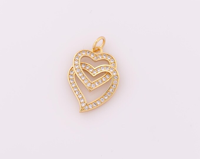 1 pcs Gold CZ Heart Pendant,18K Gold Filled Heart Charm,Heart Charm DIY Bracelet Necklace Jewelry Making Findings Supply