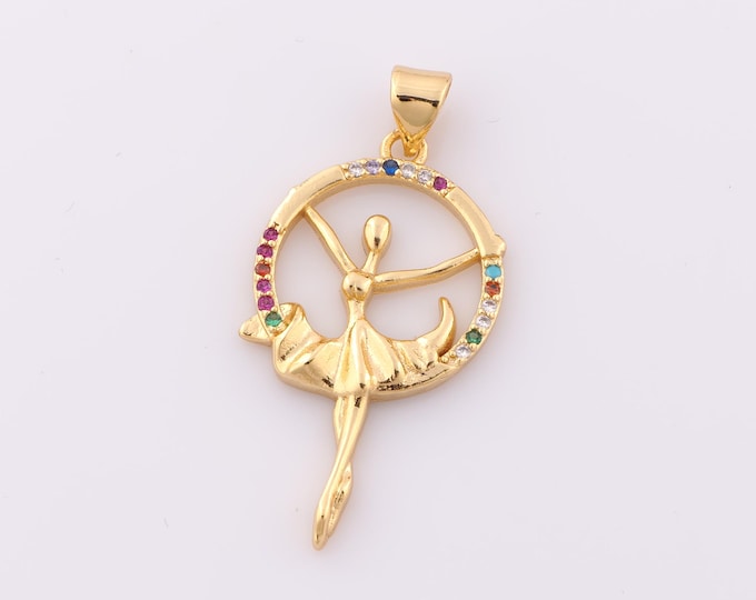 1 pcs Gold CZ Ballet Pendant,18K Gold Filled Dancer Charm,Ballet Charm DIY Bracelet Necklace Jewelry Making Findings Supply