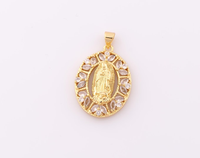 1 pcs Gold CZ Virgin Mary Pendant,18K Gold Filled Religion Charm,Catholic Charm DIY Bracelet Necklace Jewelry Making Findings Supply