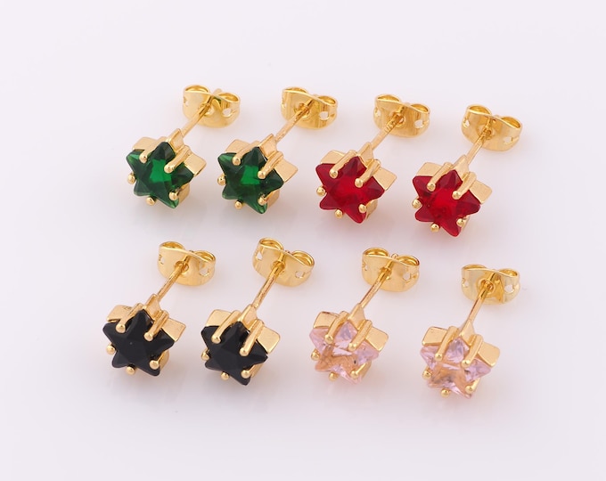 1 pair 18K Gold Filled CZ Star Stud Earrings,Gold Star Stud Earrings,Star Stud Earrings,Hypoallergenic Stud Earrings,Gift for Her