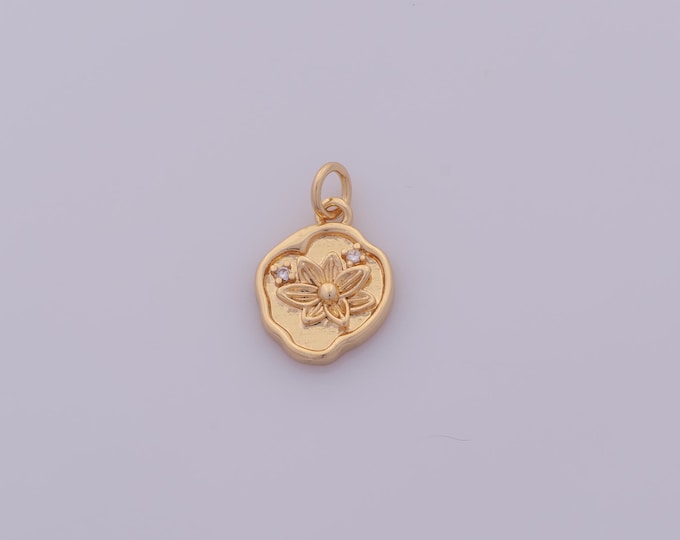 1 pcs Gold CZ Flower Pendant,18K Gold Filled Flower Charm,Flower Charms DIY Bracelet Necklace Jewelry Making Findings Supply