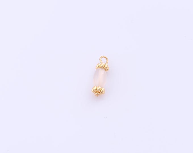 1 pcs Gold Energy Stone Pendant,18K Gold Filled Natural Stone Charm,White Agate Charms DIY Bracelet Necklace Jewelry Making Findings Supply