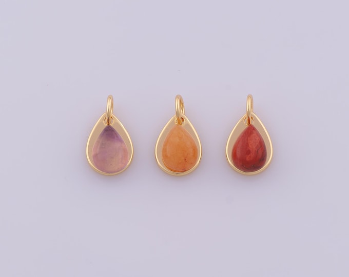 1 pcs Gold Natural Stone Pendant,18K Gold Filled Water Drop Charm,Tear Drop Charms DIY Bracelet Necklace Jewelry Making Findings Supply
