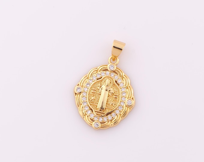 1 pcs Gold CZ Jesus Pendant,18K Gold Filled Religion Charm,Christian Charm DIY Bracelet Necklace Jewelry Making Findings Supply