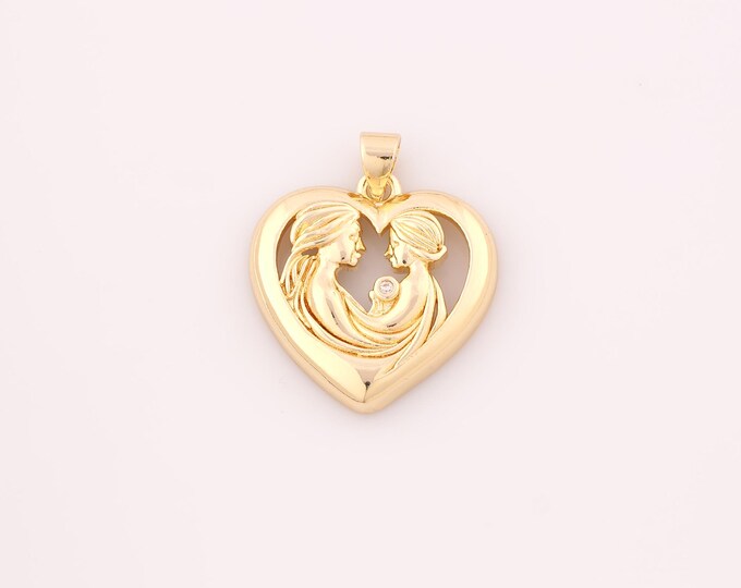 1 pcs Gold CZ Heart Pendant,18K Gold Filled Love Charm,Mom Charms DIY Bracelet Necklace Jewelry Making Findings Supply
