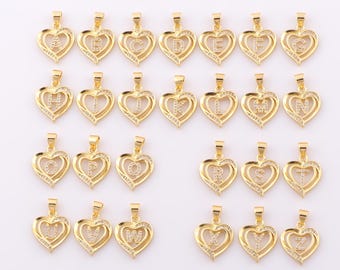 1 pcs Gold CZ Letters Pendant,18K Gold Filled Heart Charm,Initial Charm DIY Bracelet Necklace Jewelry Making Findings Supply