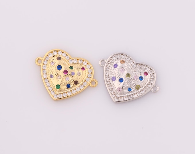 1 pcs Gold CZ Heart Connectors,18K Gold Filled Heart Connectors,Heart Connectors DIY Bracelet Necklace Jewelry Making Findings Supply