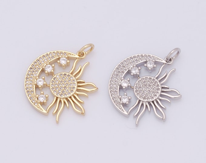 1 pcs Gold Sun Pendant,18K Gold Filled Moon Charm,Celestial Charms DIY Bracelet Necklace Jewelry Making Findings Supply