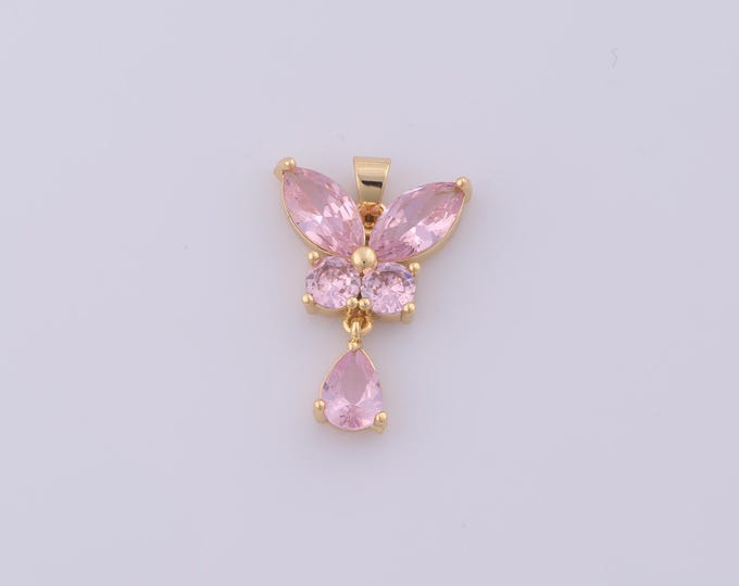 1 pcs Gold CZ Butterfly Pendant,18K Gold Filled Insect Charm,Tear Drop Charms DIY Bracelet Necklace Jewelry Making Findings Supply