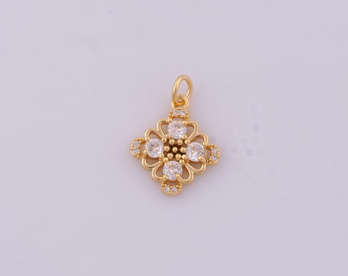 1 pcs Gold CZ Lucky Grass Pendant,18K Gold Filled Flower Charm,Lucky Grass Charms DIY Bracelet Necklace Jewelry Making Findings Supply