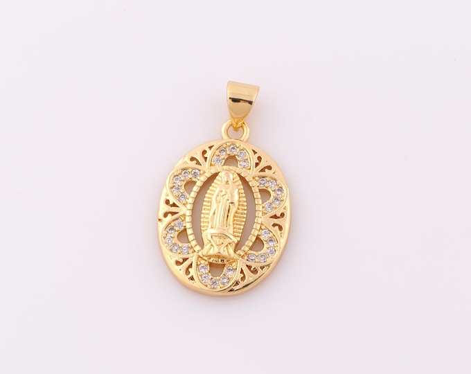 1 pcs Gold CZ Virgin Mary Pendant,18K Gold Filled Religion Charm,Catholic Charm DIY Bracelet Necklace Jewelry Making Findings Supply