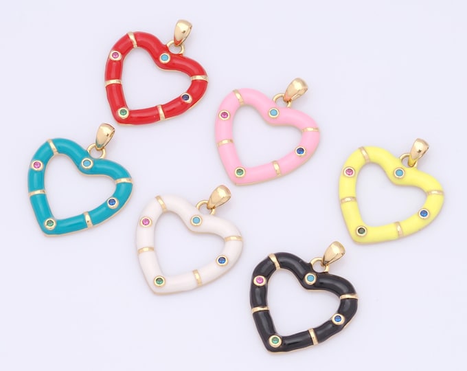 1 pcs Gold Heart Pendant,18K Gold Filled CZ Heart Charm,Heart Charms DIY Bracelet Necklace Jewelry Making Findings Supply