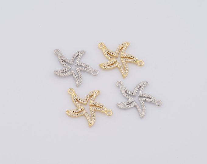 1 pcs Gold Starfish Connector,18K Gold Filled Starfish Connector,Starfish Connector DIY Bracelet Necklace Jewelry Making Findings Supply