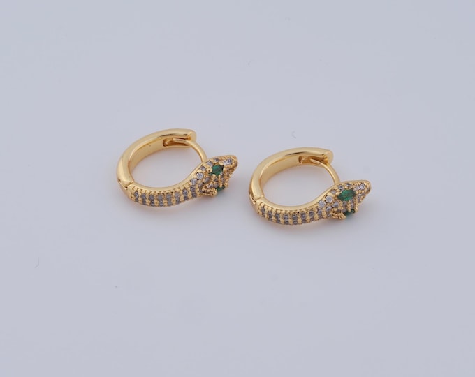 1 pair Gold CZ Snake Earrings,18K Gold Filled Huggie Hoop Earring ,Hoop Earrings,Hypoallergenic Huggie Hoop,Gift for Her