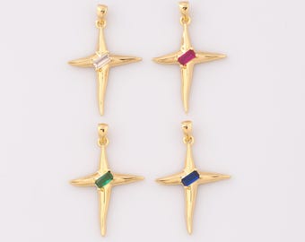 1 pcs Gold CZ Cross Star Pendant,18K Gold Filled Cross Star Charm,Cross Star Charms,DIY Bracelet Necklace Jewelry Making Findings Supply