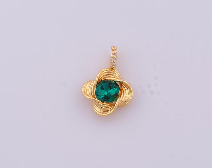 1 pcs Gold CZ Lucky Grass Pendant,18K Gold Filled Flower Charm,Lucky Grass Charms DIY Bracelet Necklace Jewelry Making Findings Supply