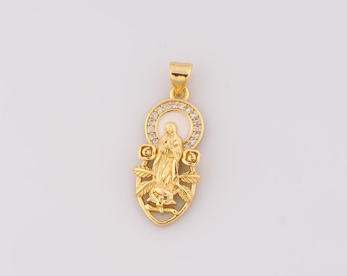 1 pcs Gold CZ Virgin Mary Pendant,18K Gold Filled Religious Charm,Catholic Charms DIY Bracelet Necklace Jewelry Making Findings Supply