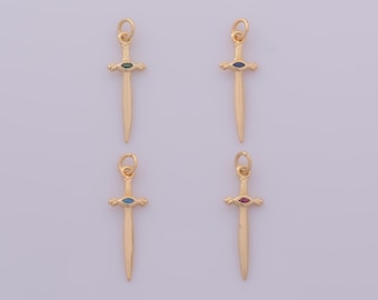 1 pcs Gold CZ Weapon Pendant,18K Gold Filled Sword Charm,Weapon Charms DIY Bracelet Necklace Jewelry Making Findings Supply